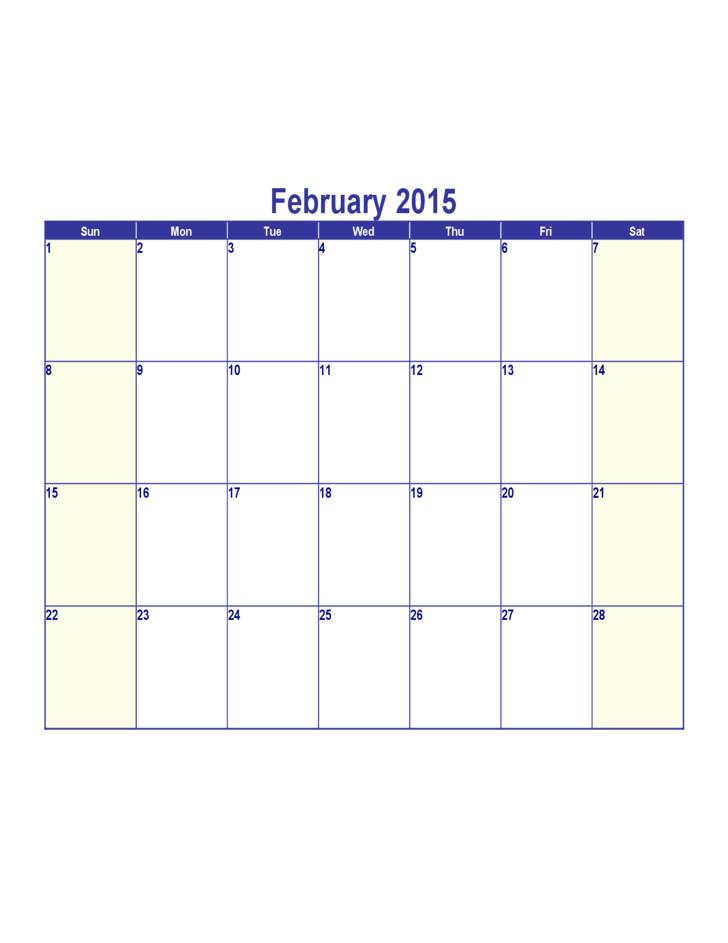 free february 2015 calendar template