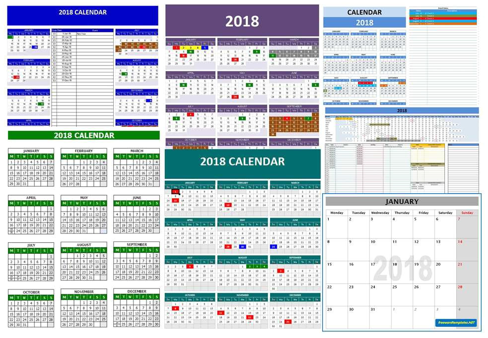 2018 calendar templates