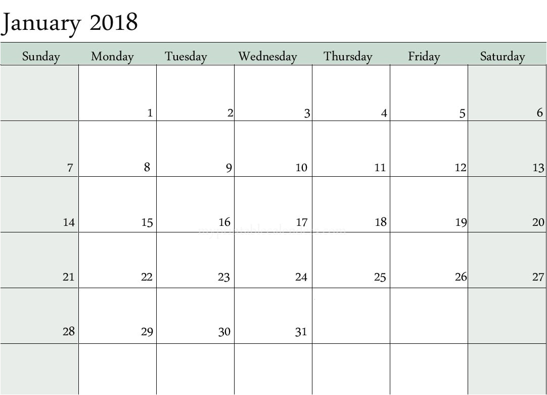 2018 new year calendar printable templates
