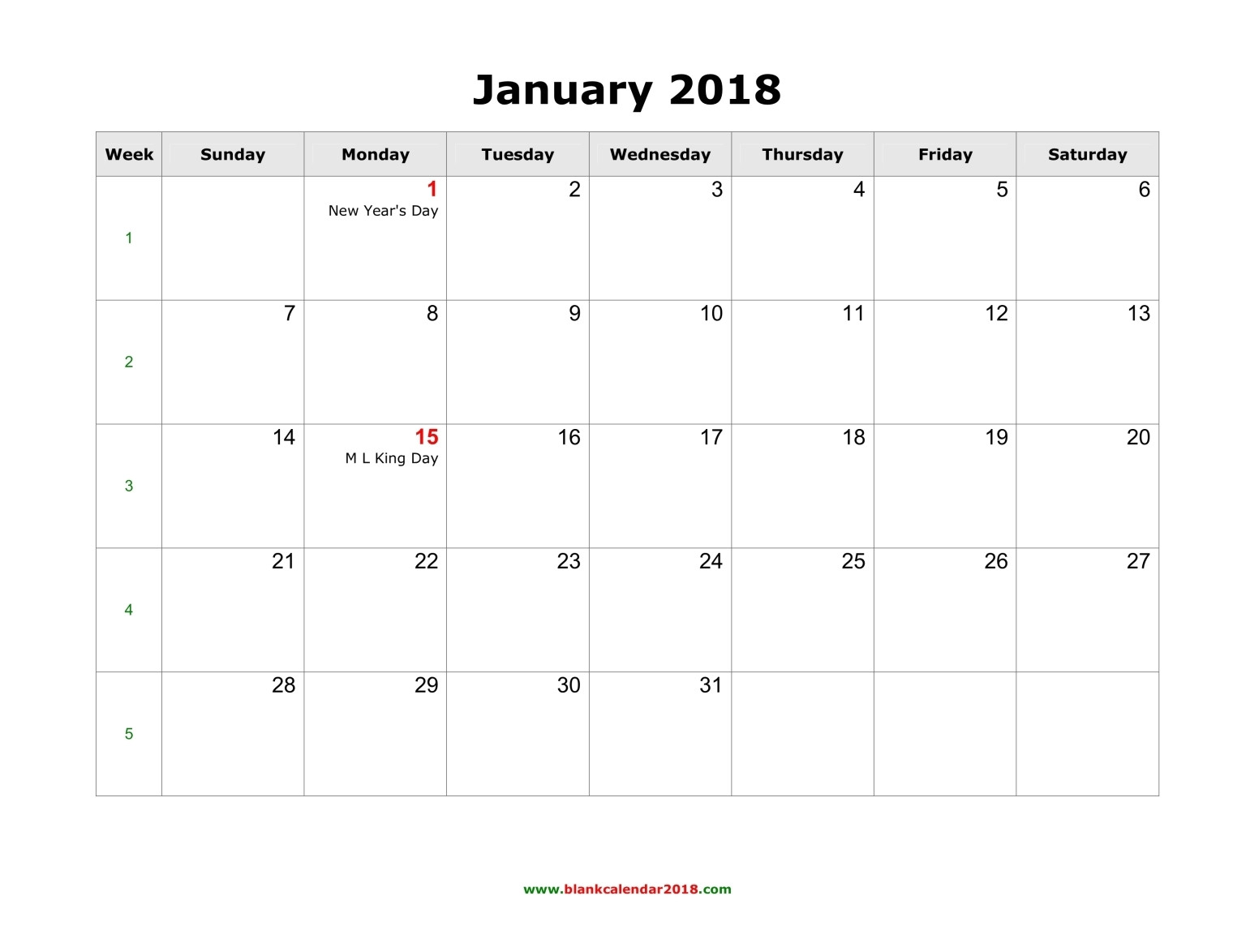 blank monthly calendar 2018 2199