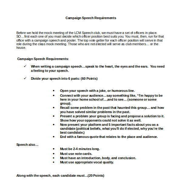 Campaign Speech Template 8 Campaign Speech Examples Templates Pdf Word Sample