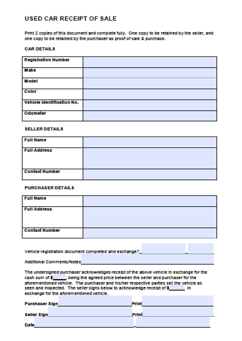 Car Sale Receipt Template Download Car Sales Receipt Template Pdf Word Wikidownload
