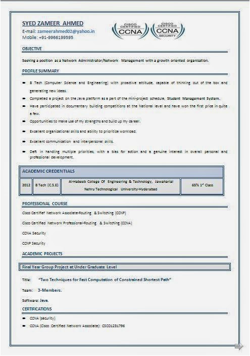 Ccnp Resume Sample for Freshers 1 Ccnp Resume Sample for Freshers Ccna Resume for Freshers
