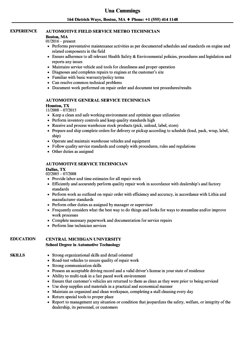 central service technician resume sample