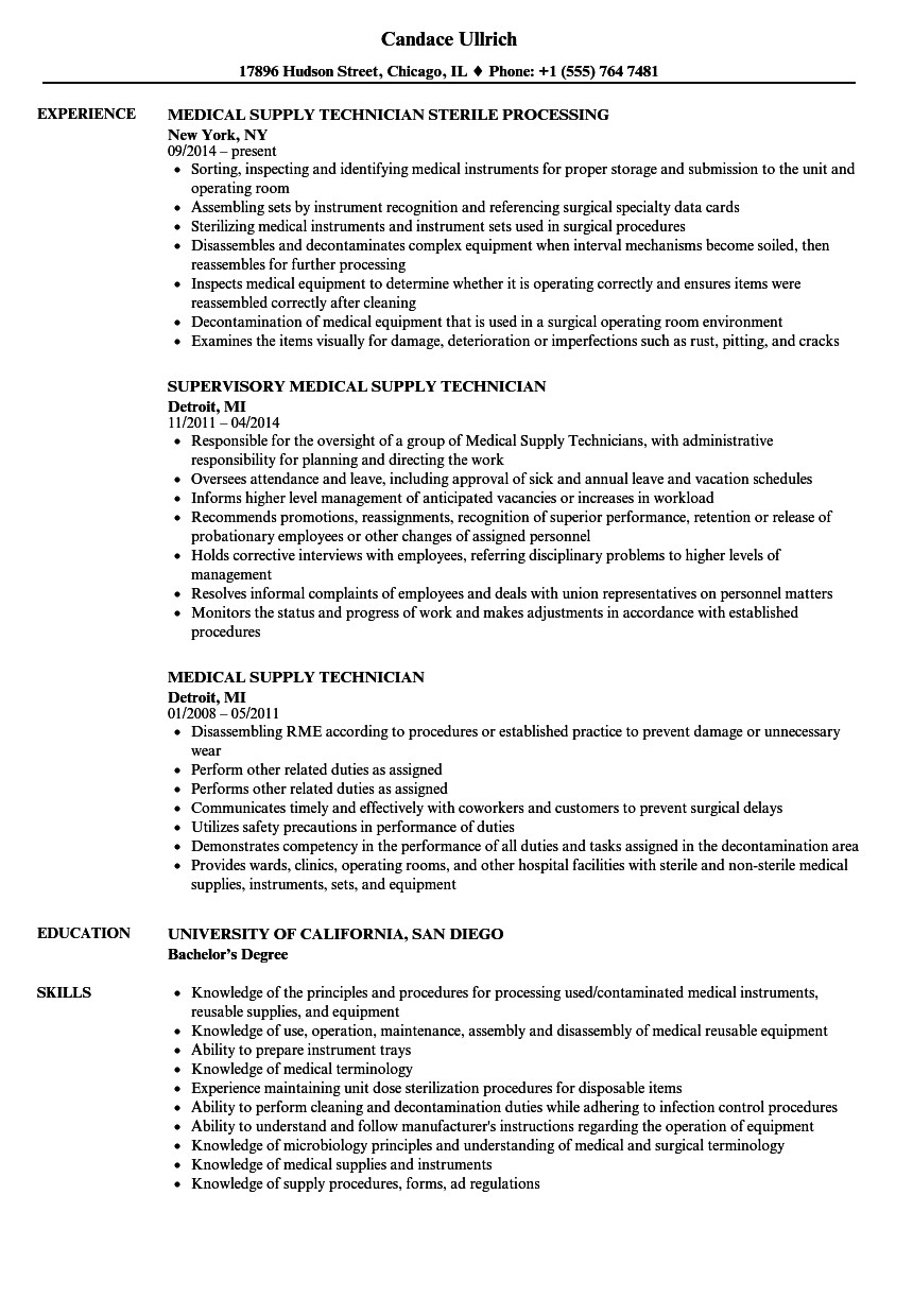 central service technician resume sample