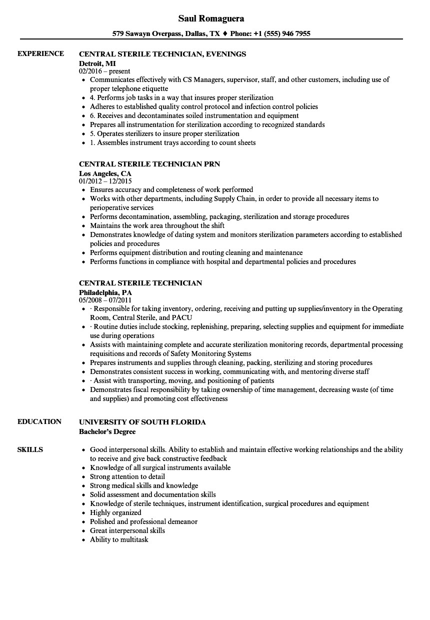 Central Service Technician Resume Sample Central Service Technician Resume Sample Talktomartyb