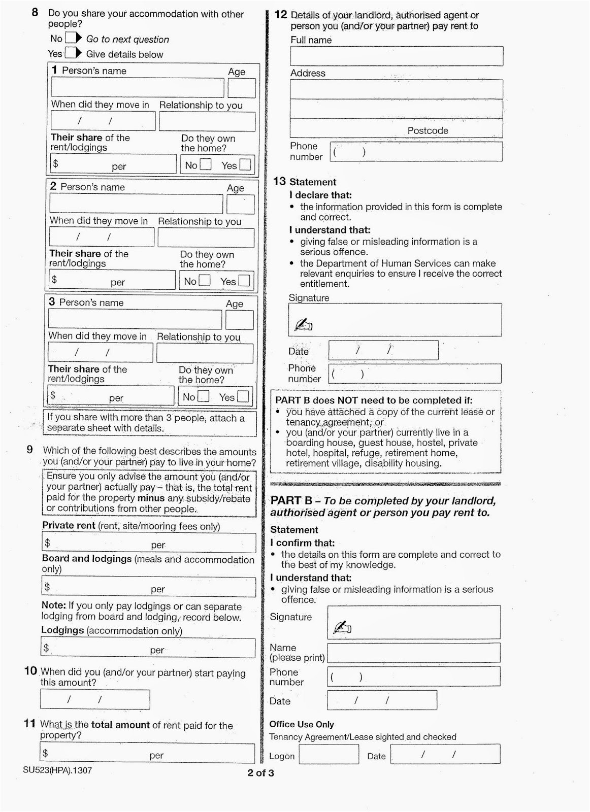 centrelink rent certificate form su523