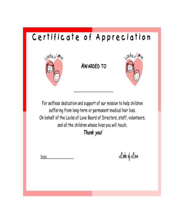 sample certificate of appreciation