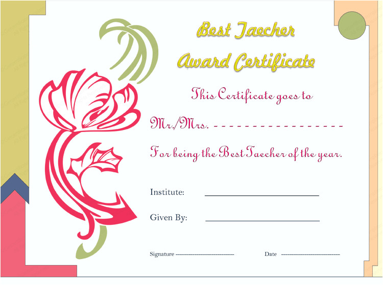 artist flower best teacher award certificate template