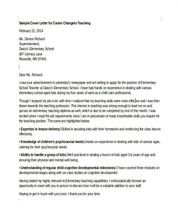 Change Of Career Cover Letter Samples Free Career Change Cover Letter Gplusnick