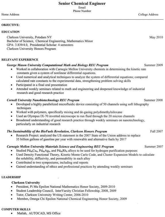 resume format for chemical engineer