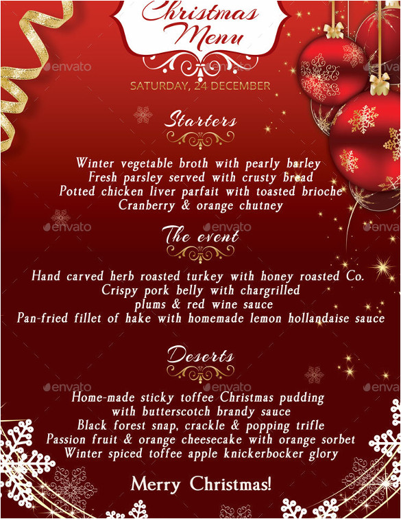 christmas day menu template