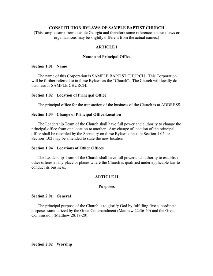 church constitution sample pdf
