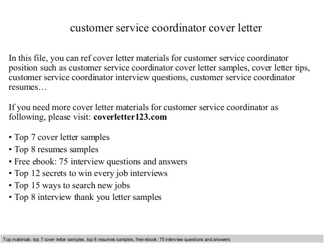 customer service coordinator cover letter