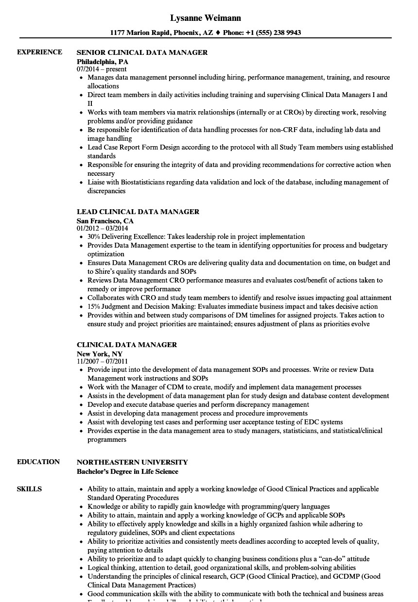 clinical data manager resume sample