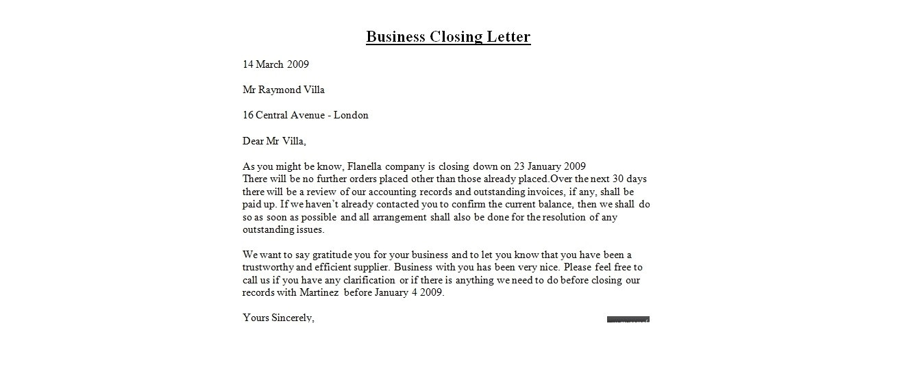 business letter closing lines