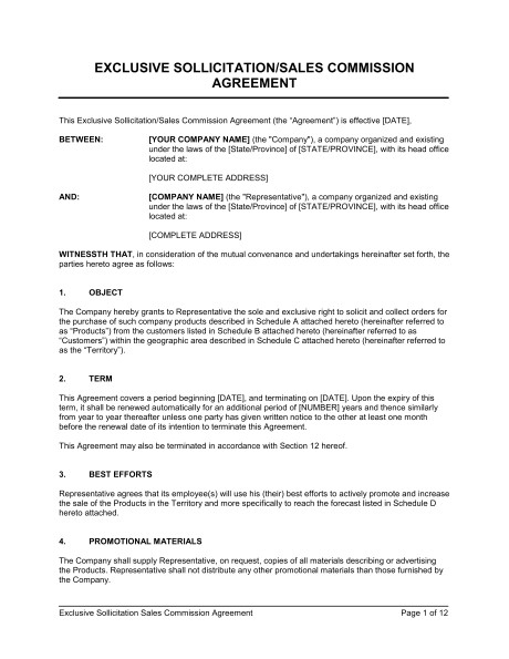 exclusive sollicitation sales commission agreement d1242