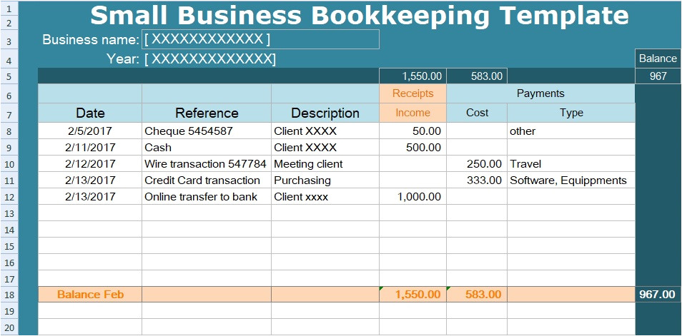 small business bookkeeping template spreadsheet