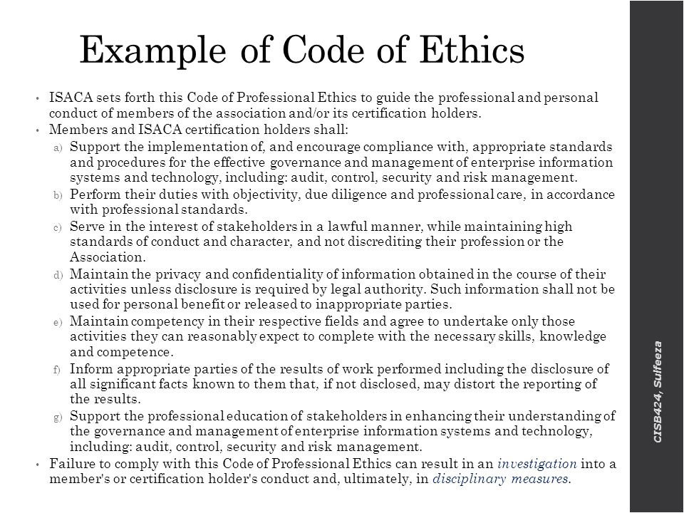 ethical code of conduct examples