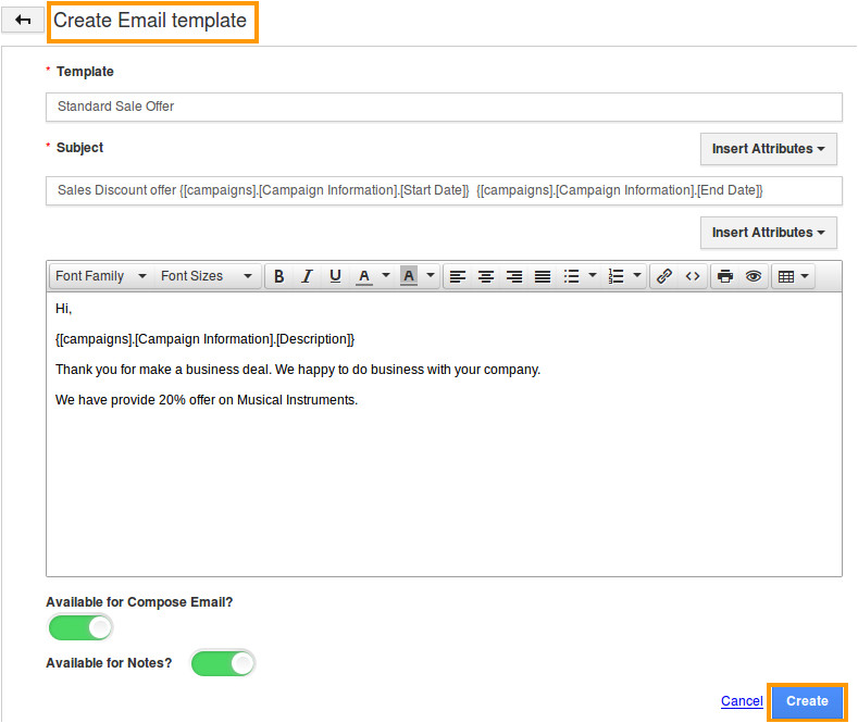 Compose Email Template How Do I Create Email Template In Campaigns App Apptivo Faq