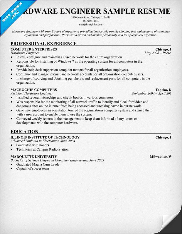 resume sample for computer hardware engineer