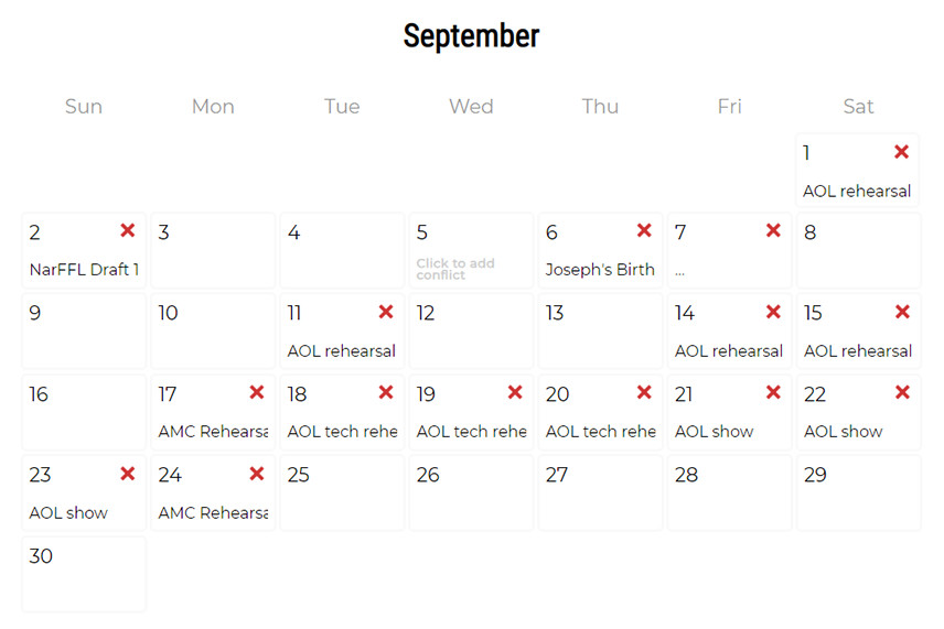 conflict calendar template