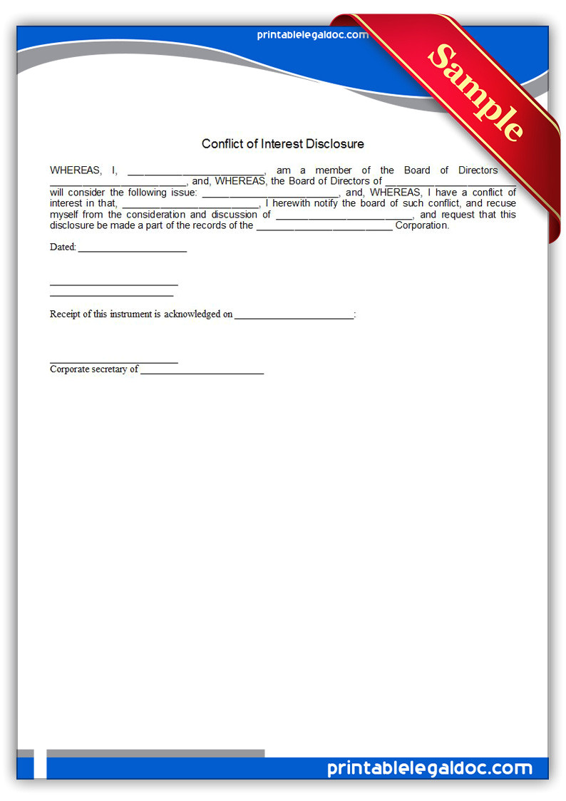 Conflict Of Interest Disclosure Template Free Printable Conflict Of Interest Disclosure form Generic