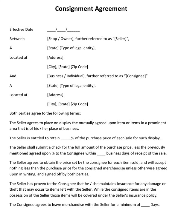 Consignment Store Contract Template Consignment Contract Template 7 Free Word Pdf
