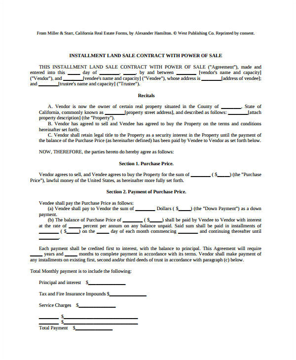 sample land contract forms