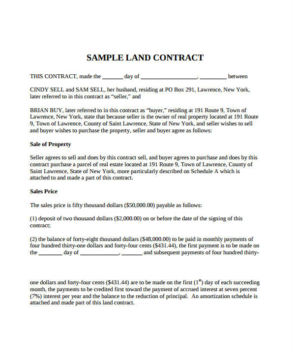 sample land contract forms