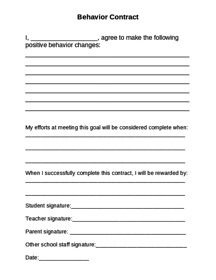 free behavior contract template for kids