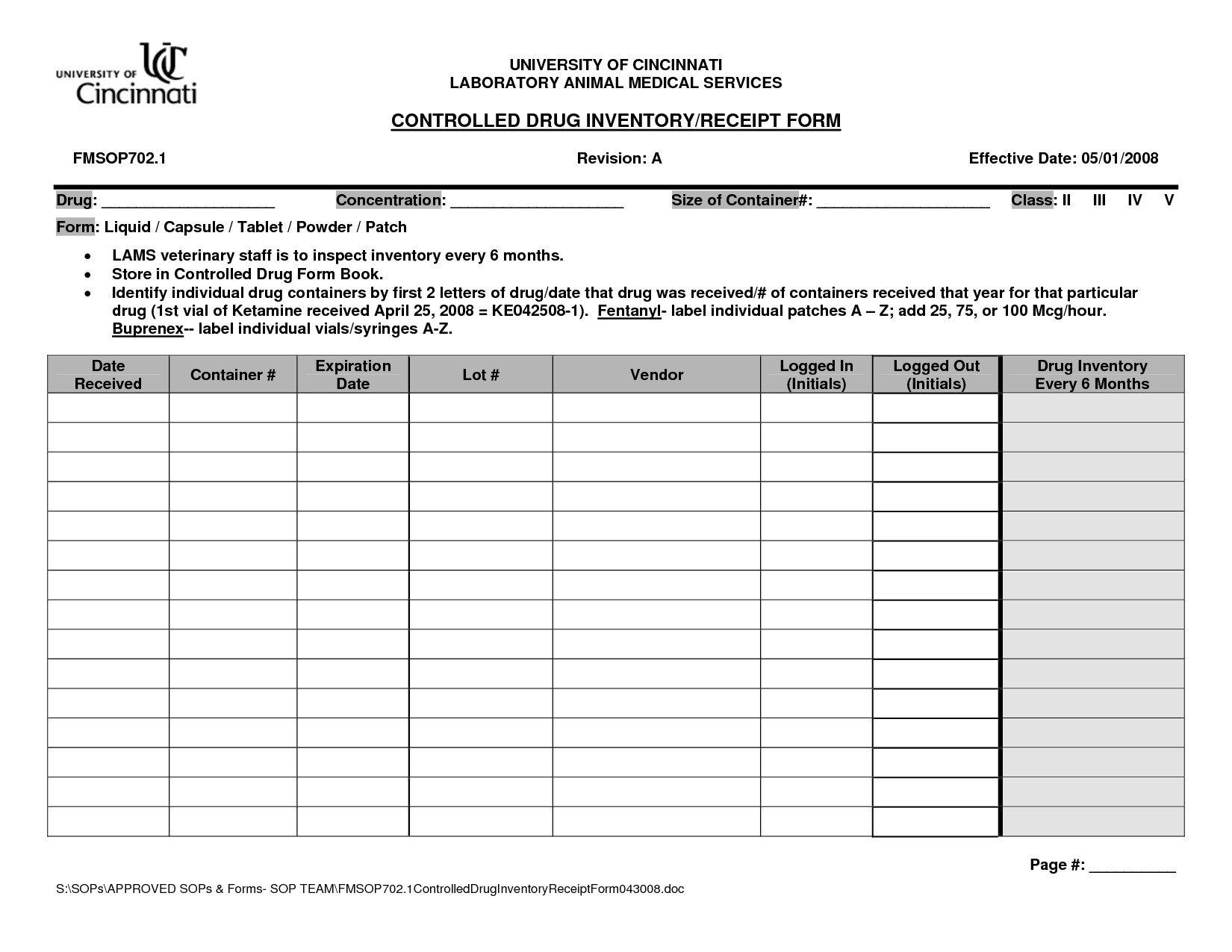 Controlled Drug Register Template 8 Best Images Of Inventory Receipt form Inventory List