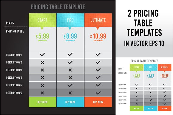 254019 pricing table template in vector