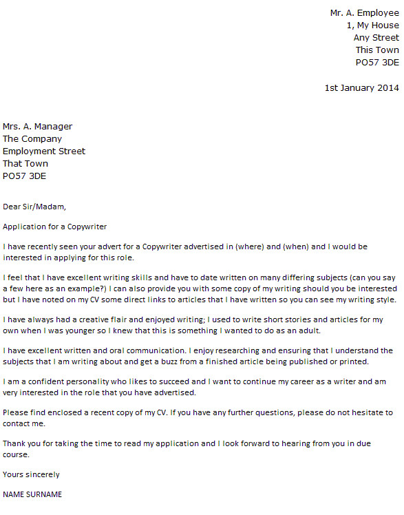 Copy Writer Cover Letter Copywriter Cover Letter Example Icover org Uk