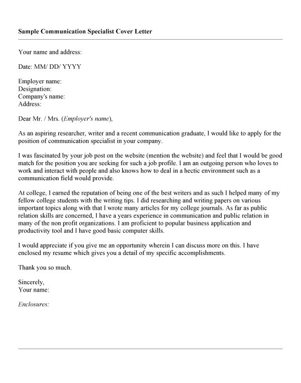 sample cover letter for corporate communications position