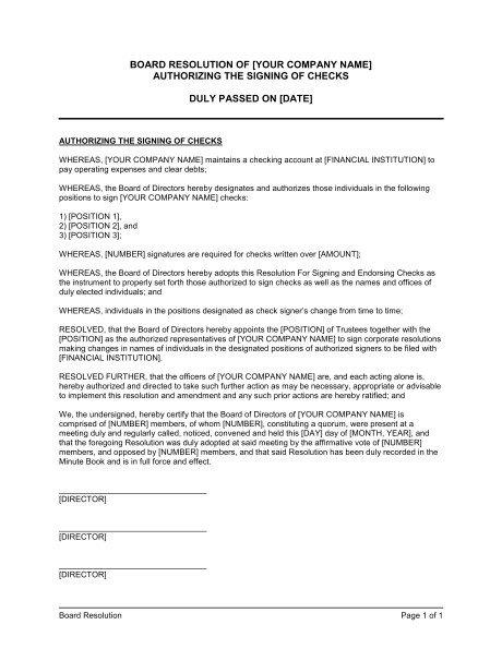 Corporate Resolution Authorized Signers Template Sample Corporate Resolution Identifying Authorized