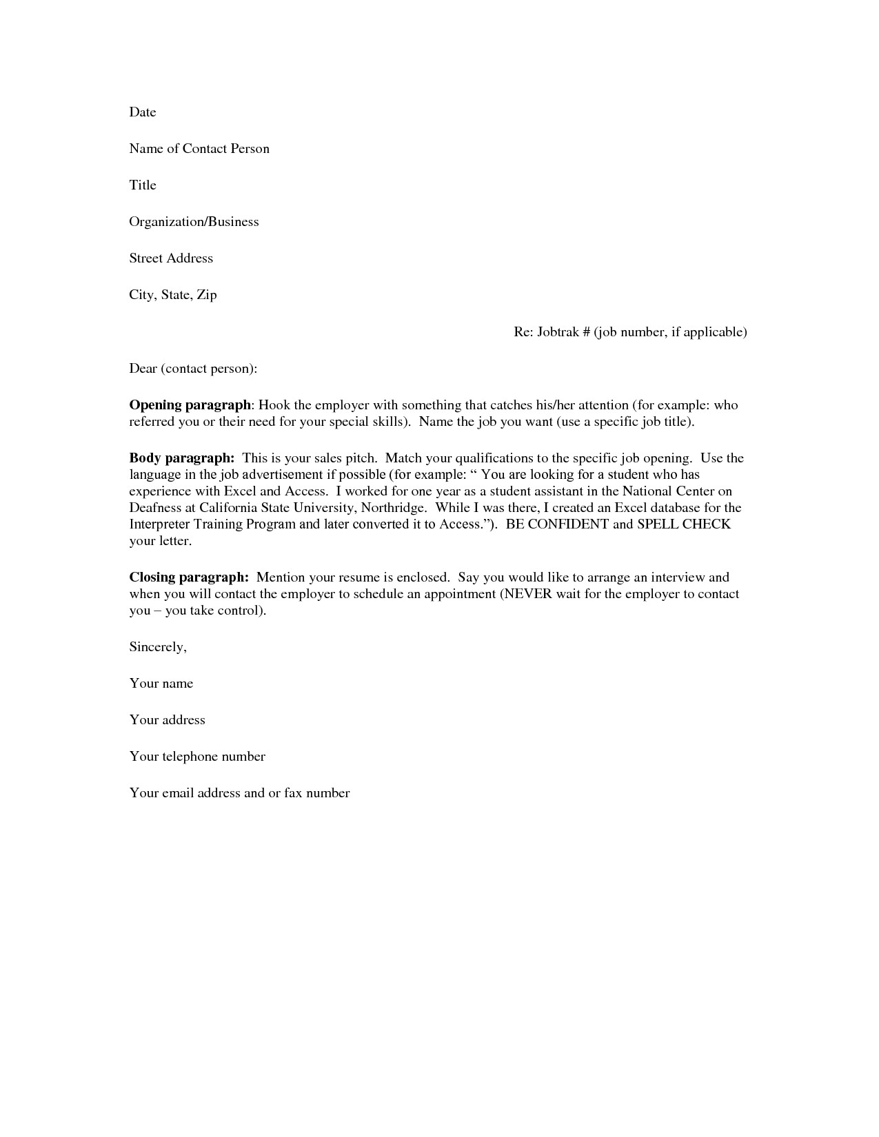 examples of cover letter for resume template