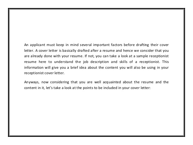 Cover Letter Already Done Receptionist Cover Letter Sample Pdf
