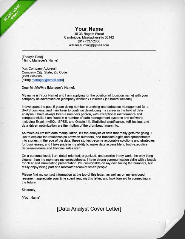 data analyst cover letter example