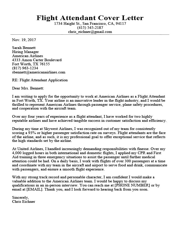 Cover Letter Examples for Flight attendant Job Flight attendant Cover Letter Sample Guide Resume
