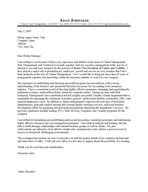 Cover Letter Examples for Insurance Company Insurance Broker Cover Letter Sample