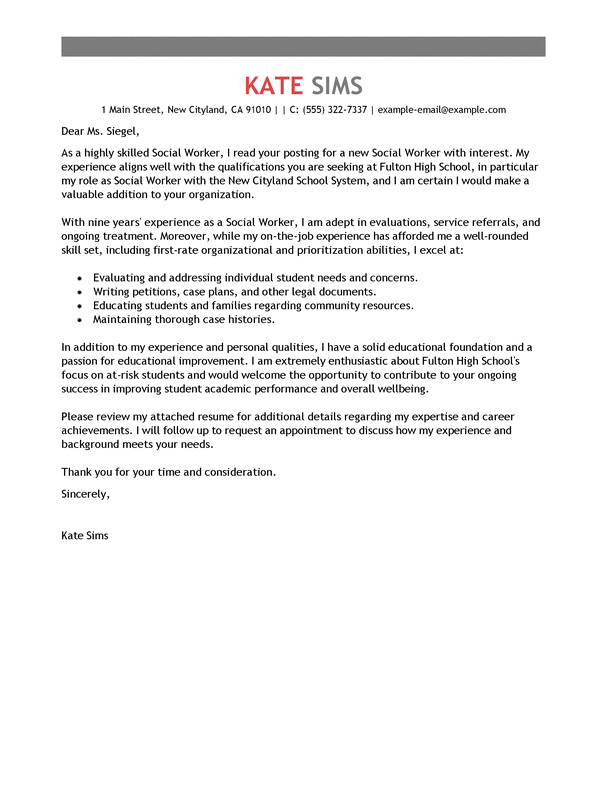 Cover Letter Examples for social Workers Best social Worker Cover Letter Examples Livecareer