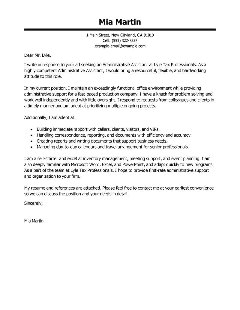 Cover Letter for A Administrative assistant Position Best Administrative assistant Cover Letter Examples