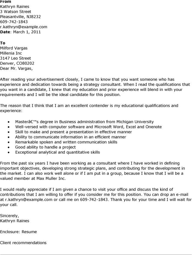 cover letter consulting sample