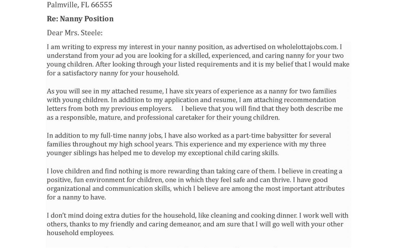 download free nanny cover letter sample no experience