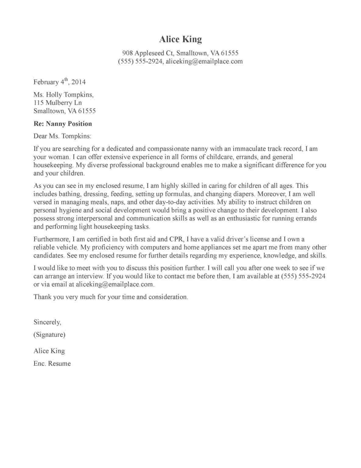 Cover Letter for A Nanny Position with No Experience Nanny Cover Letter No Experience Cover Letter