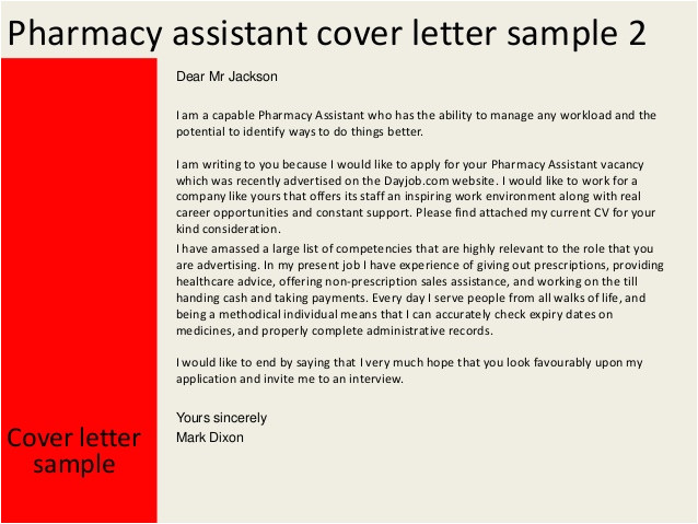 pharmacy assistant cover letter
