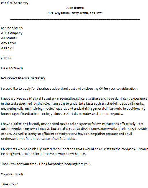 cover letter for a medical secretary