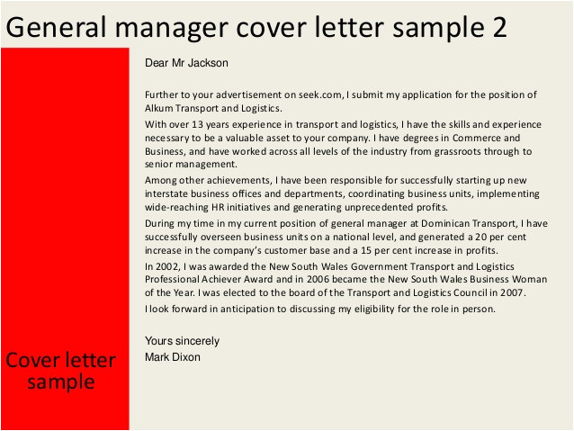 general manager cover letter