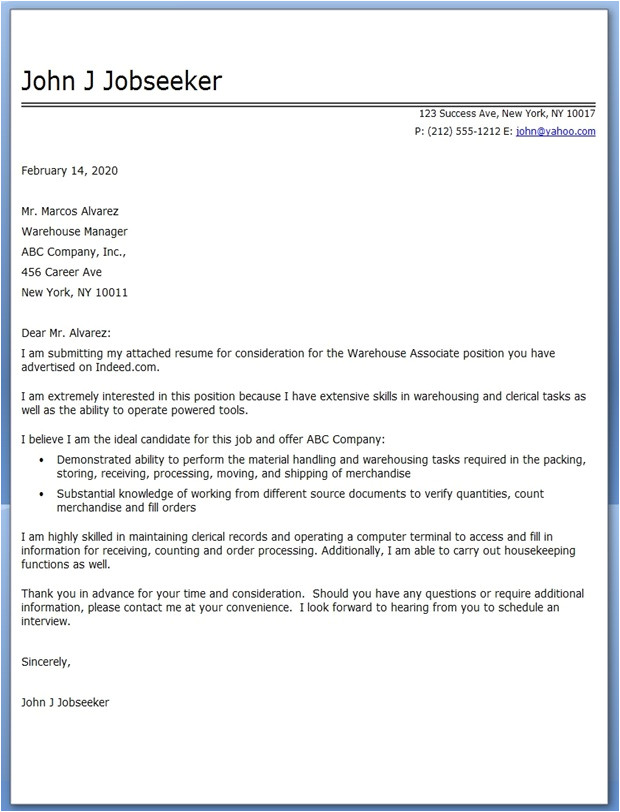 Cover Letter for A Warehouse Position Warehouse associate Cover Letter Resume Downloads